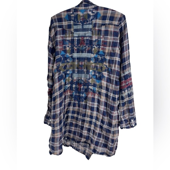Johnny Was 3J Workshop long plaid embroidered lightweight button front shirt S - Picture 5 of 7